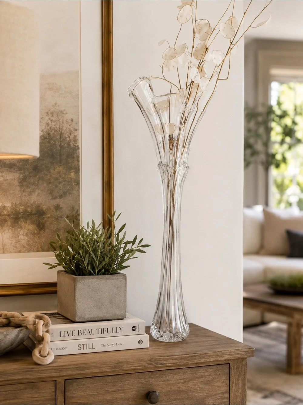 Vintage Clear Fluted Glass Floor Vase
